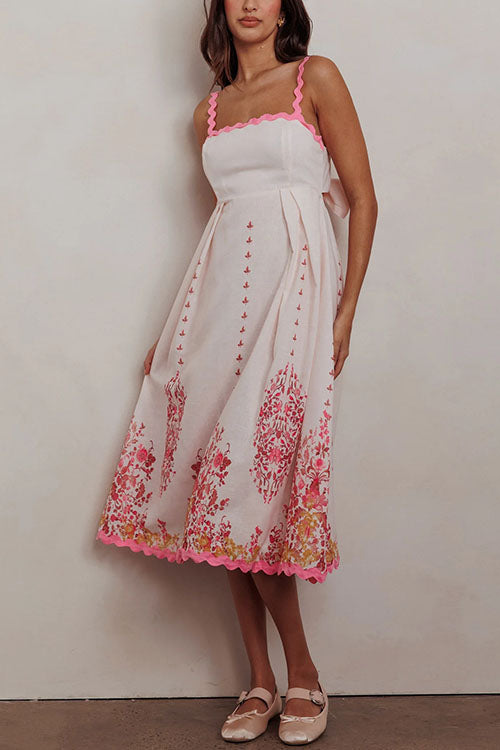 Ric Rac Trim Bow Back Floral Print Midi Cami Dress