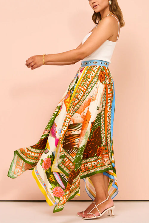 Rosiedress Asymmetric Hem Resort Print Maxi Skirt