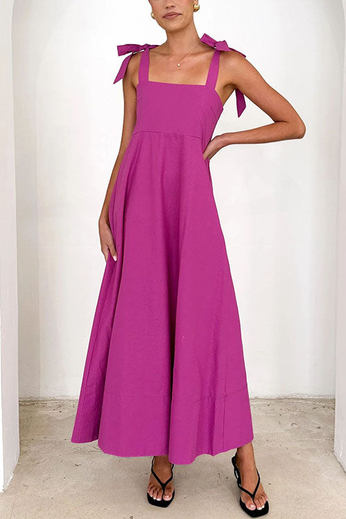 Bow Shoulder Empire Waist Swing Maxi Cami Dress