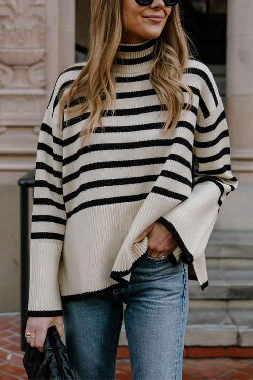 Rosiedress Striped Tuetleneck Side Split Pullover Sweater