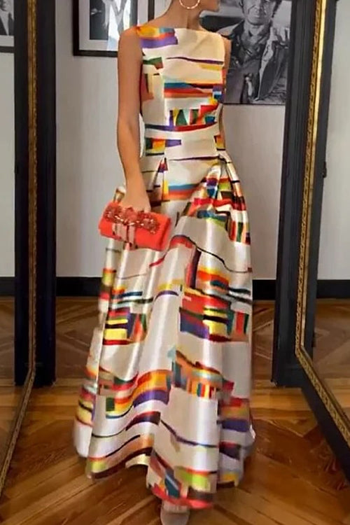 Rosiedress Open Back Sleeveless Printed Maxi Swing Dress Print