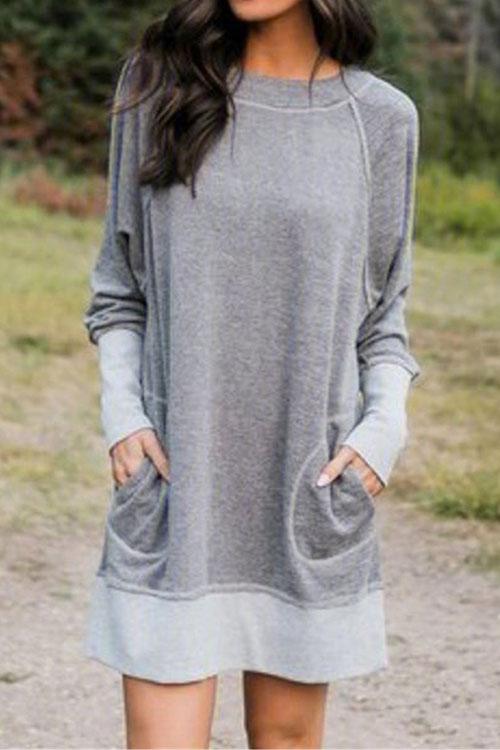 Rosiedress Maureen Pockets Casual Sweatershirt Dress LightGray