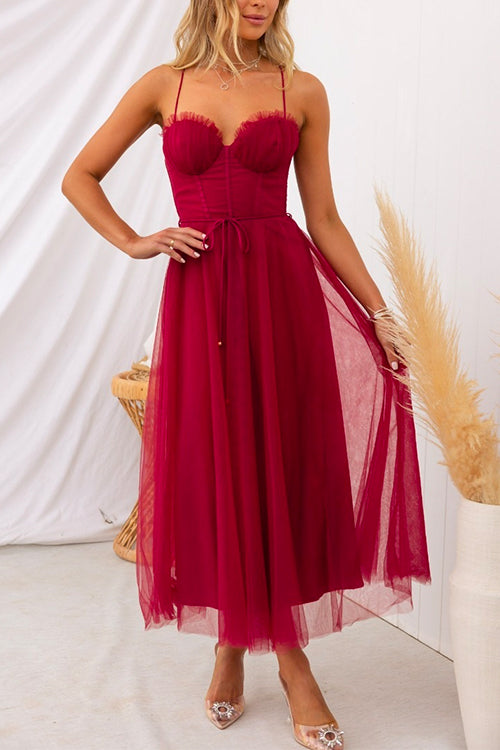 Rosiedress Open Back Waisted Swing Maxi Cami Tulle Dress