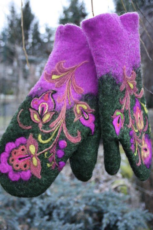 Rosiedress Christmas Gift Embroidery Mittens(5 Colors) Purple Onesize