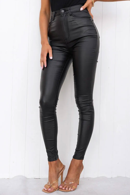 High Waist Faux Leather Stretchy Slim Fit Pants