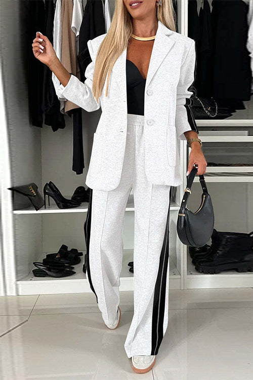 Rosiedress Patchwork Notch Lapel Pocketed Blazer Elastic Waist Wide Leg Pants Casual Set