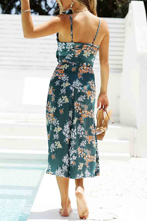 Rosiedress Floral Print Tie Front Cut Out Slit Midi Cami Dress