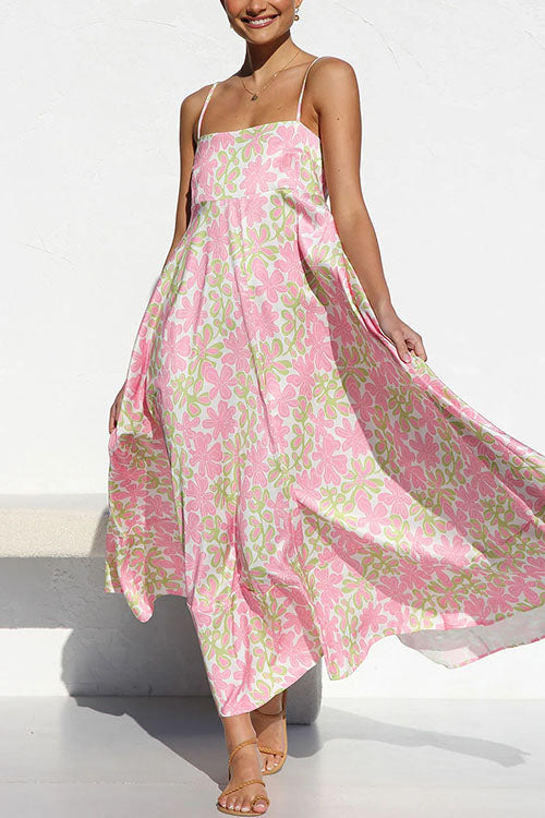 Rosiedress Spaghetti Strap Empire Waist Floral Print Swing Maxi Dress