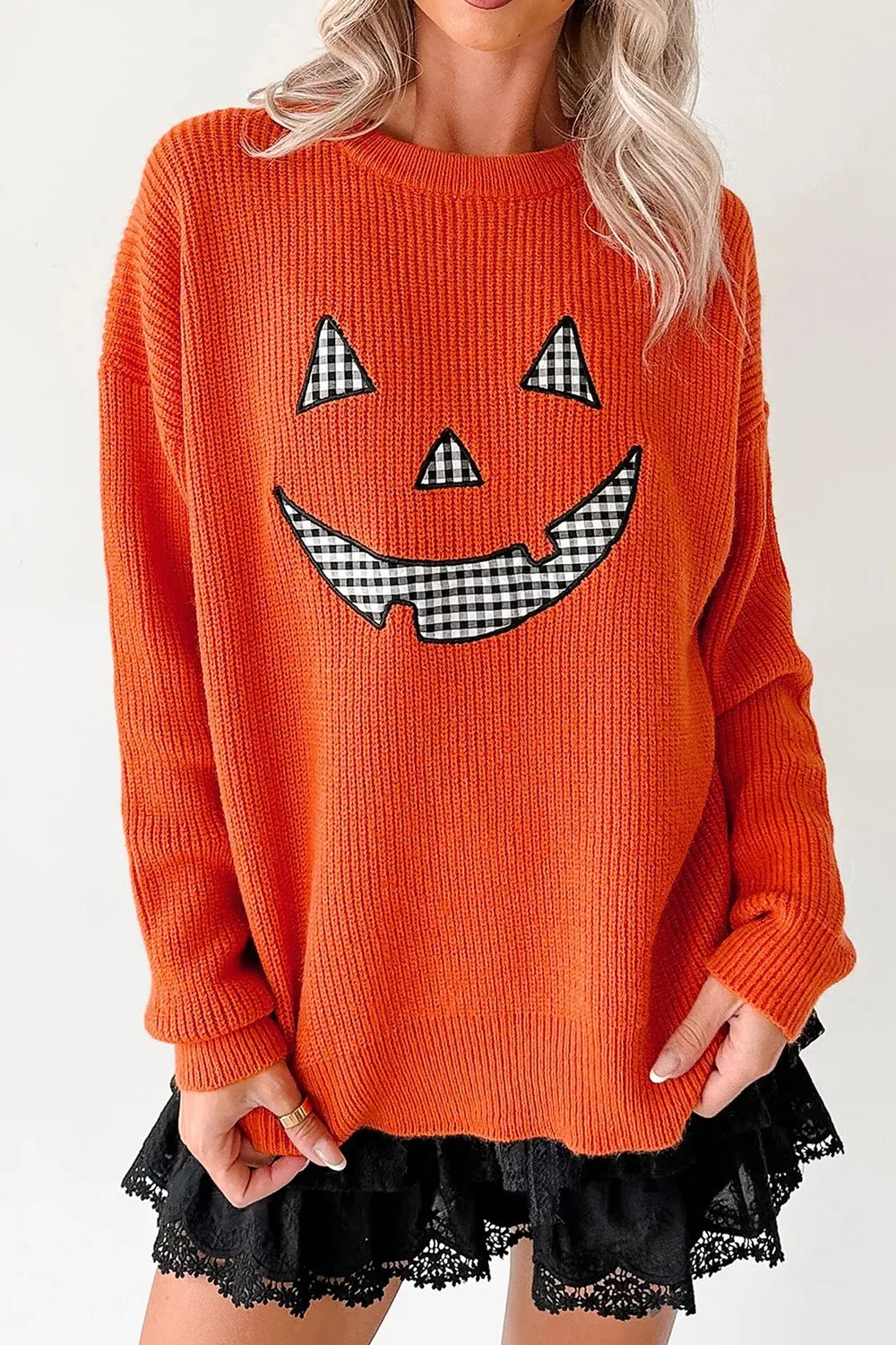 Drop Shoulder Long Sleeve Round Neck Halloween Sweater