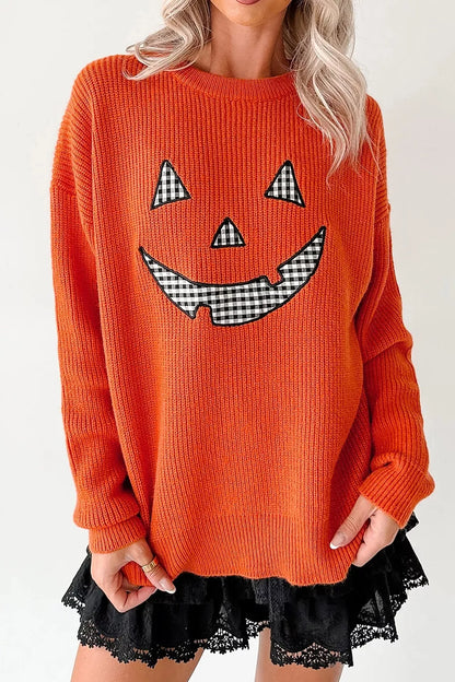 Drop Shoulder Long Sleeve Round Neck Halloween Sweater