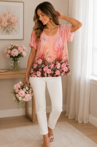 Pink Floral Print Top for Women | Elegant Boutique Blouse