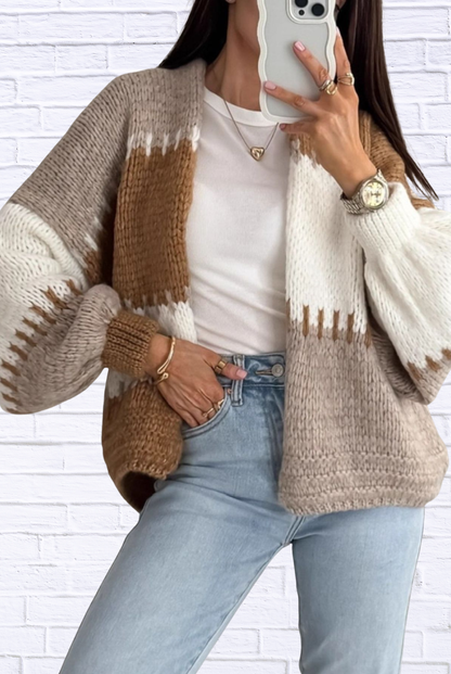 Color Block Open Front Cardigan
