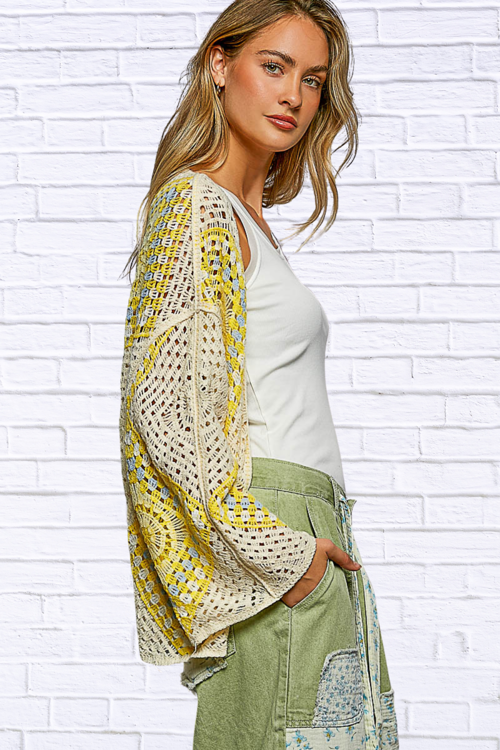 Elenor Open Front Crochet Cardigan with Granny Square Pattern