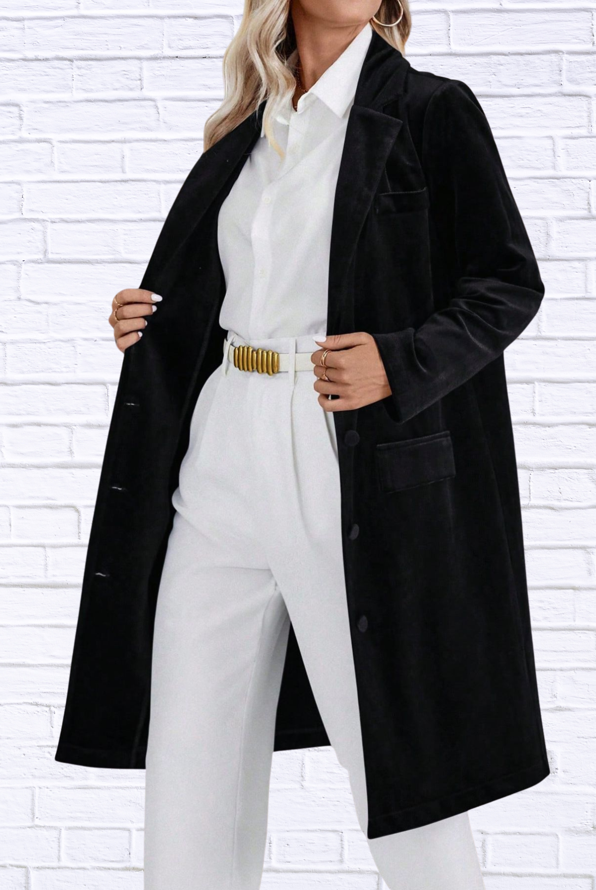 Lapel Collar Long Sleeve Longline Coat