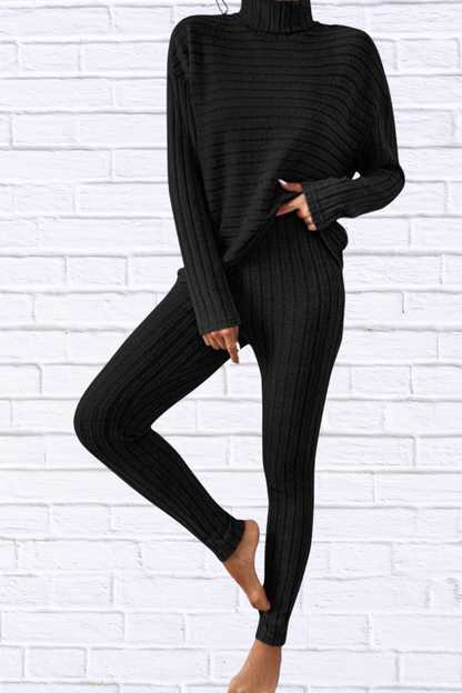Ribbed Turtleneck Top and Pants Set