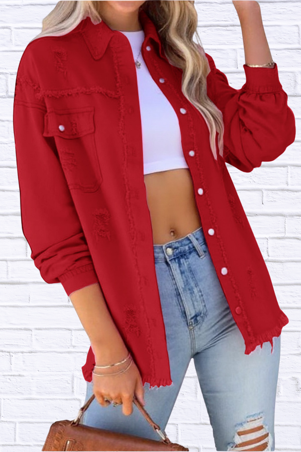 Distressed Denim Jacket with Frayed Edges