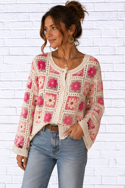 Floral Crochet Cardigan For Women