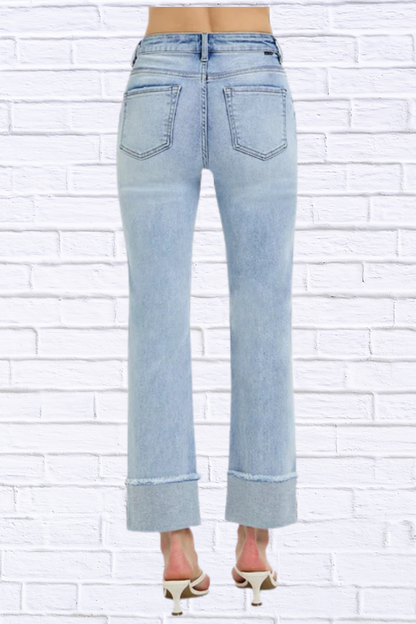 High Rise Straight Cuffed Relaxed Jeans