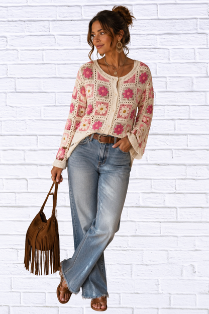 Floral Crochet Cardigan For Women