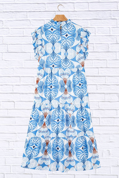 Tropical Botanic Print Flutter Sleeve Vacation Dress for Women