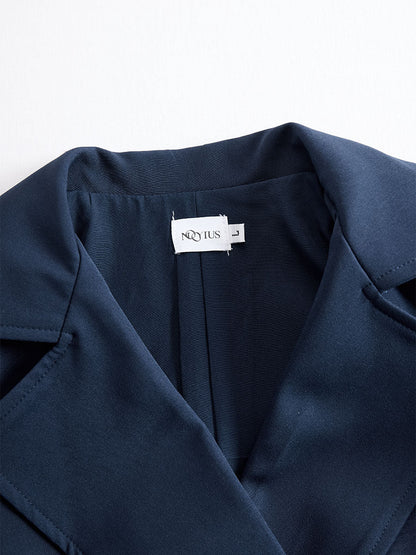 Elegant Navy Blue Tailored Fit Flared Coat Dress