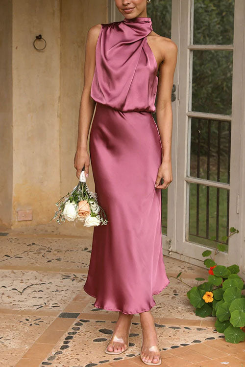 Sleeveless Mockneck Waisted Maxi Dress