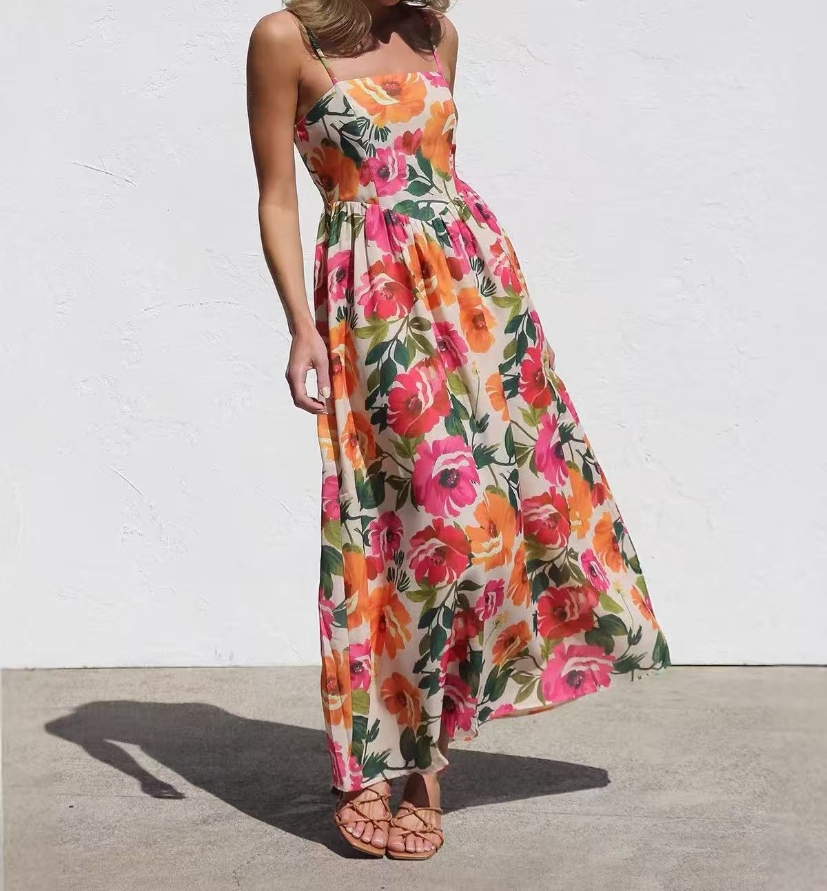Adjustable Strap Floral Print Maxi Dress