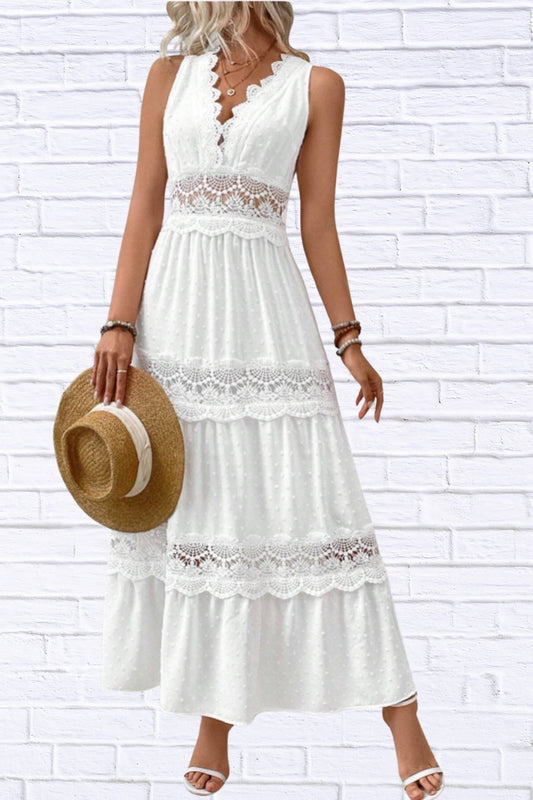 Plus Size Lace Swiss Dot Maxi Dress | Elegant & Flowy