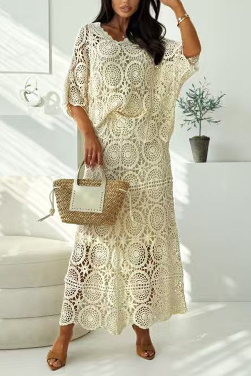 High Rise Crochet Hollow Out Maxi Skirt
