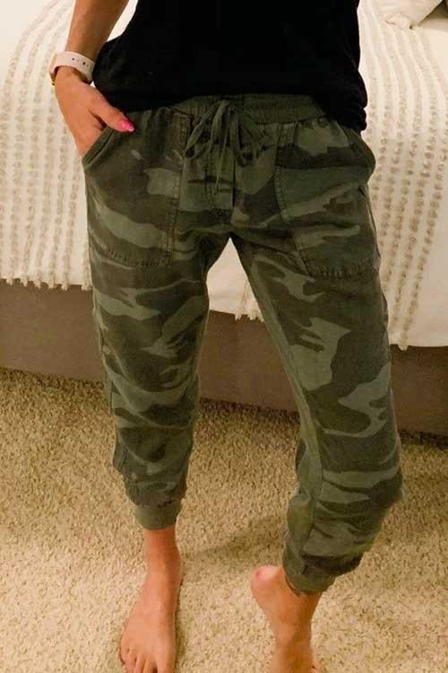 Rosiedress Drawstring Waist Pockets Camo Jogger Camo