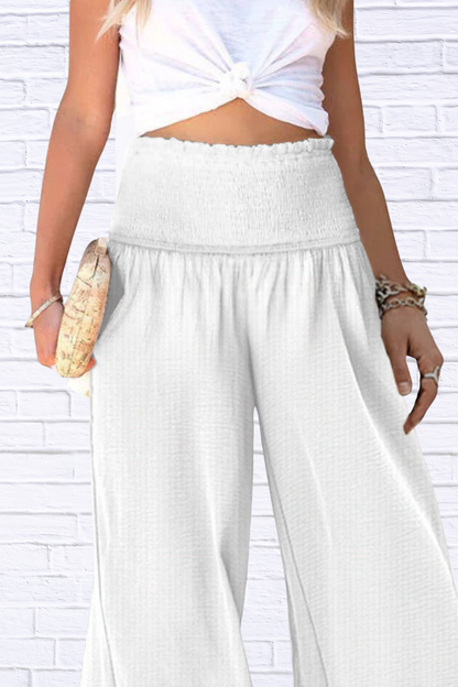 Wide-Leg Smocked Waist Pants