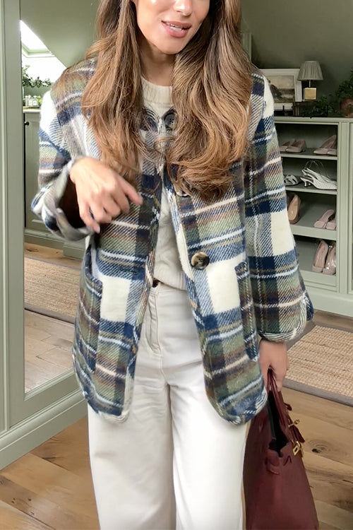 Vintage Button Down Pocketed Plaid Coat