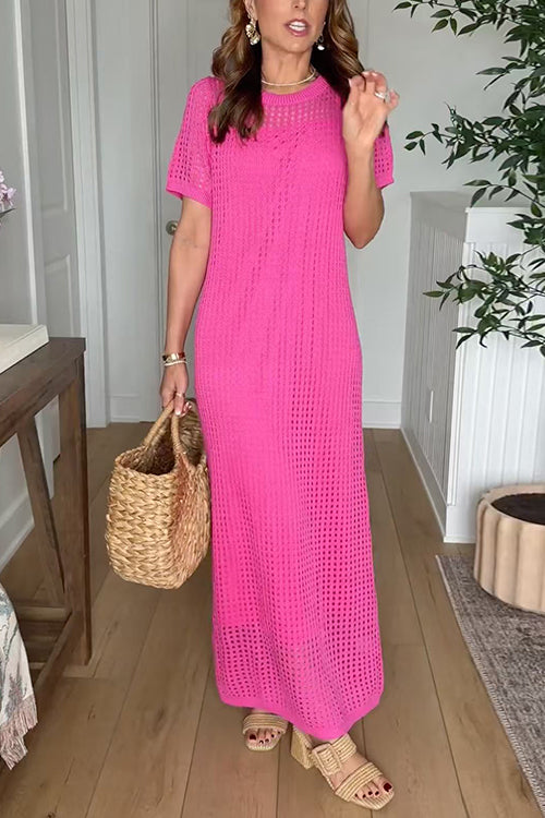 Crewneck Hollow Out Maxi Vacation Dress with Detachable Liner