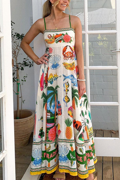 Rosiedress Spaghetti Strap Unique Print Flowy Maxi Dress Print