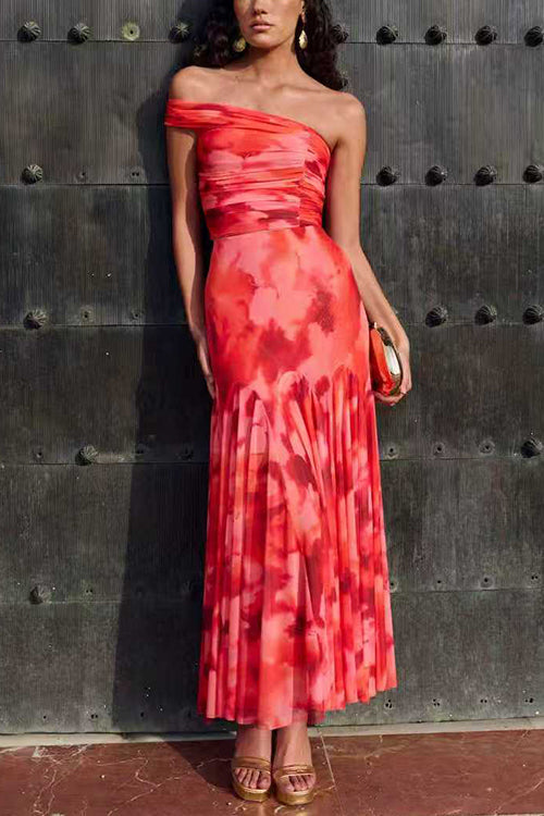 Off Shoulder Ruched Crop Top High Rise Maxi Skirt Printed Set