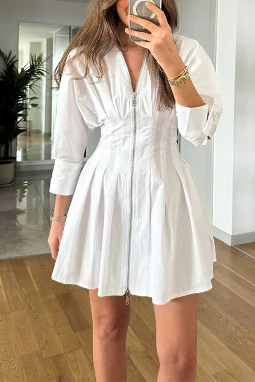 Long Sleeves Zipper Up Front Mini Dress