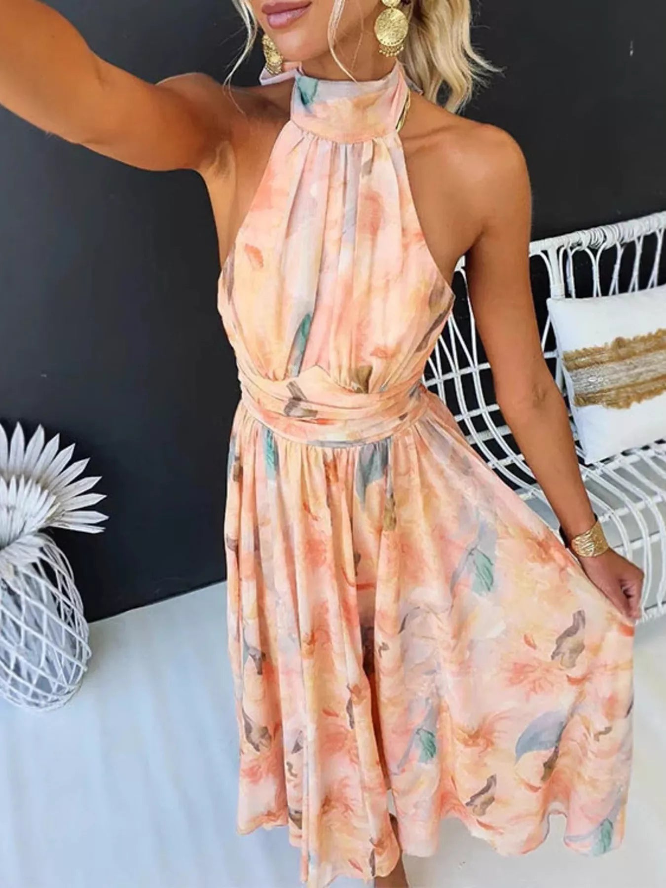 Full Size Halter Neck Floral Print Maxi Dress Plus Size