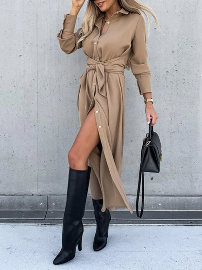 Button Front Long Sleeve Shirt Dress