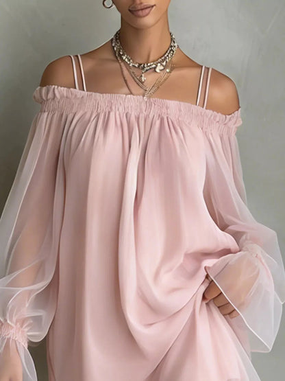 Off-Shoulder Sheer Sleeve Mini Dress