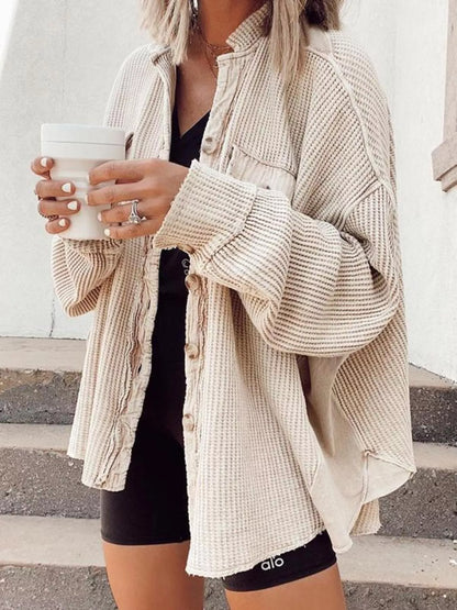 Oversized Waffle Knit Button-Up Jacket