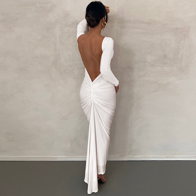 Sexy Backless Solid Color Maxi Dress