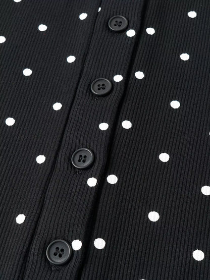 Polka Dot Button-Down Knit Cardigan