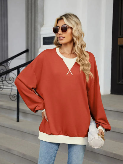 Contrast Round Neck Long Sleeve Sweatshirt