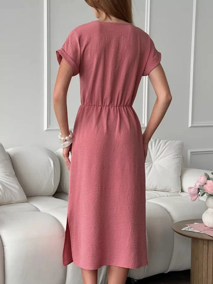 Casual Drawstring Waist Midi Dress