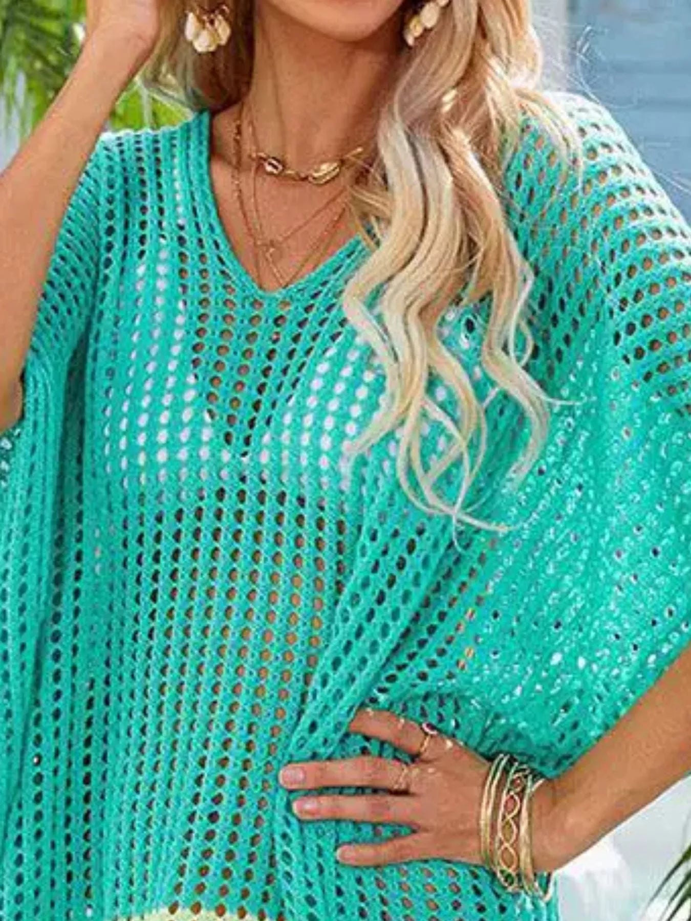 Crochet Rainbow Trim Cover-Up Dress