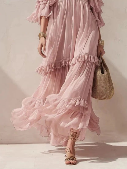 Cold-Shoulder Ruffled Maxi Dress