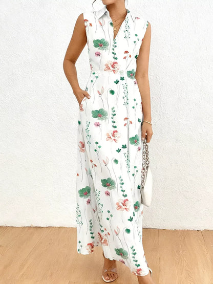 Floral Print Sleeveless Maxi Shirt Dress