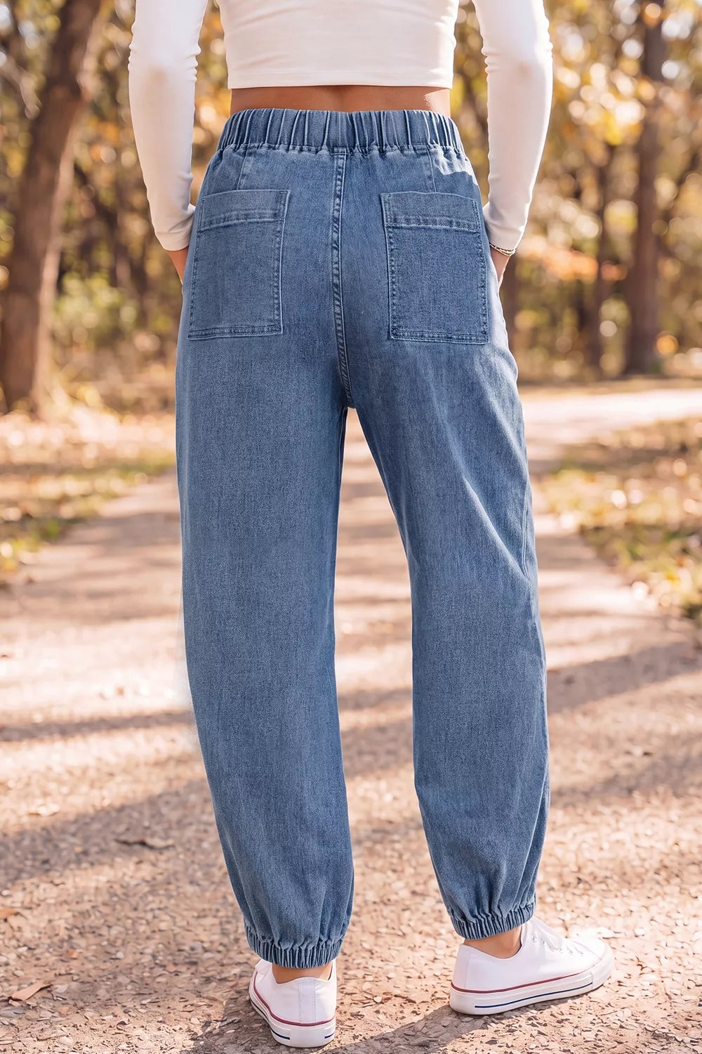 Elastic Waist Harem Ankle Length Jeans