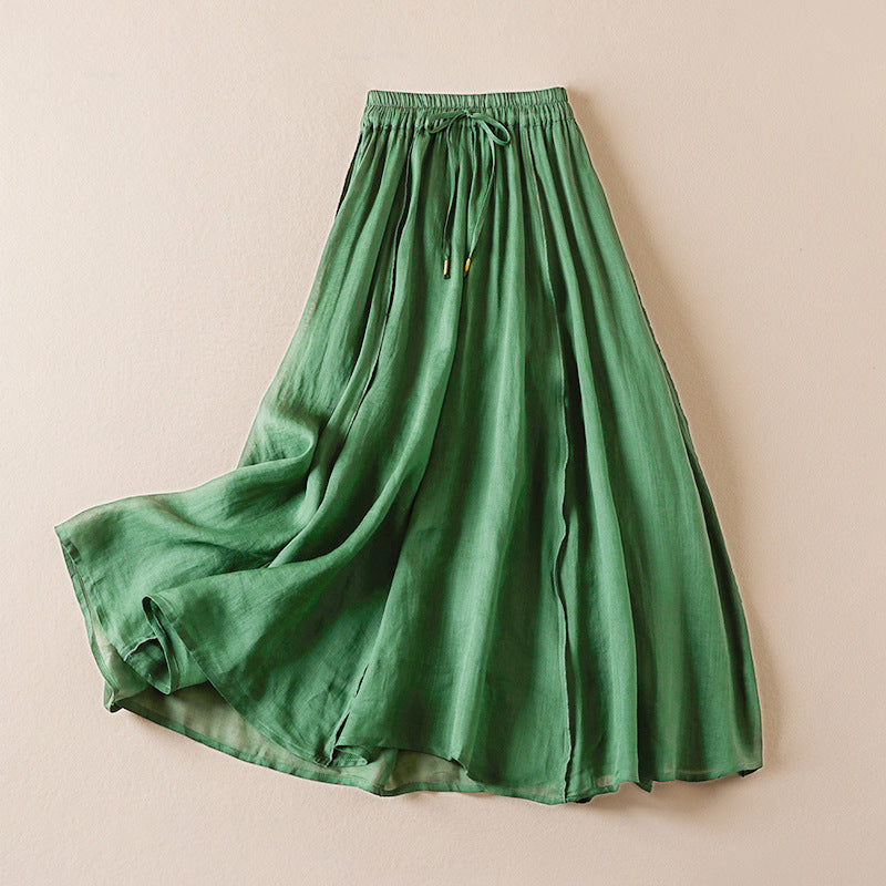 Solid Color Ramie Artistic Retro Skirt