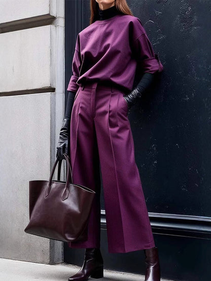 Ensemble pantalon de costume décontracté simple de couleur unie